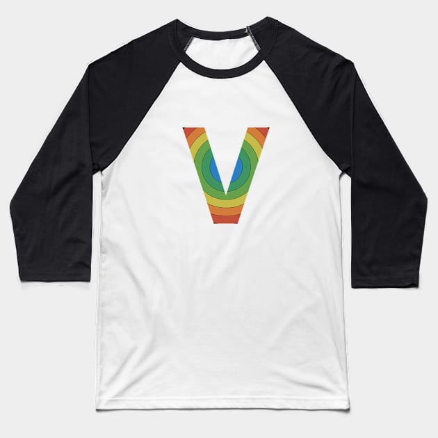 Retro Rainbow 'V' Sticker Baseball T-Shirt by marissasiegel